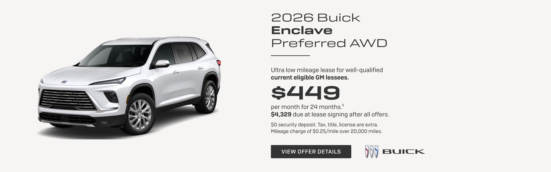 Ultra low mileage lease for well-qualified current eligible GM lessees.

$449 per month for 24 mo...